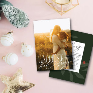 Modern Typography Happiest Holidays One Photo Holiday Card