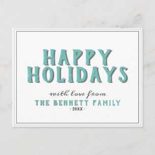 Modern Typography Happy Holidays Christmas Postcard