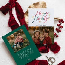 Modern Typography Happy Holidays Two Photo Card