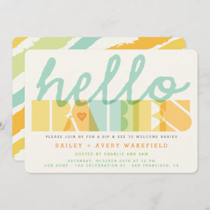 Modern Typography Hello Babies Twins Sip & See Invitation
