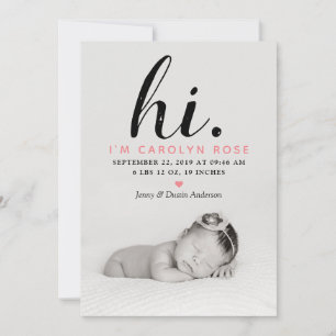Modern Typography "Hi." Photo Birth Announcement