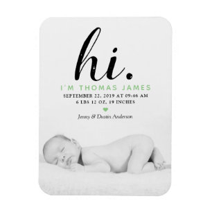 Modern Typography "Hi." Photo Birth Announcement Magnet