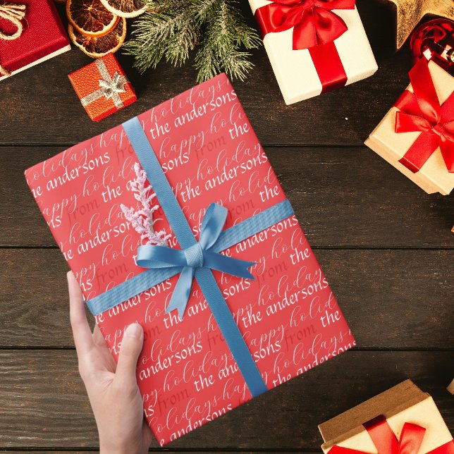 Modern Typography Holiday Pattern Custom Family Wrapping Paper (Creator Uploaded)