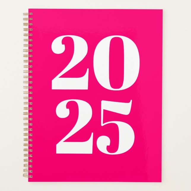 Modern typography hot pink custom year monogram planner (Front)