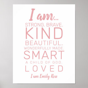 Modern Typography I am Kind, Brave Pink Nursery Poster