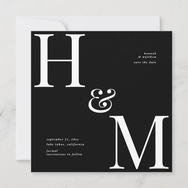 Modern typography initials wedding save the date holiday card (Front)