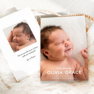 Modern Typography Introducing Baby Photo Birth Announcement