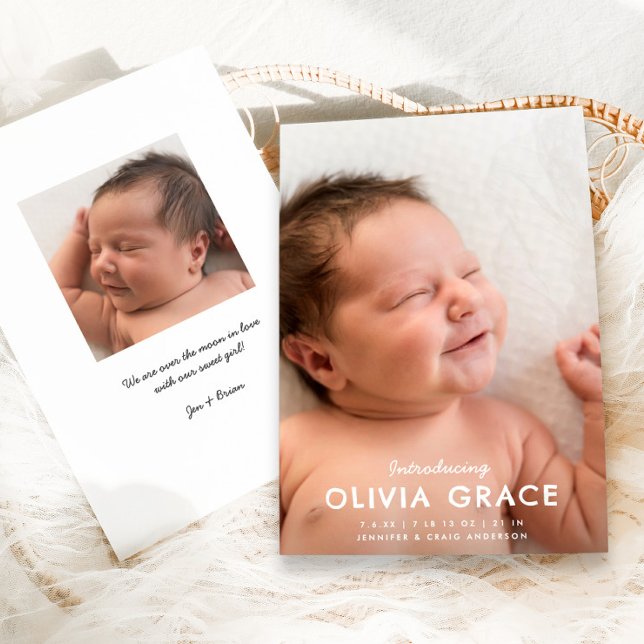 Modern Typography Introducing Baby Photo Birth  Announcement (Creator Uploaded)
