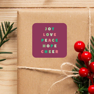 Modern Typography Joy Love Peace Hope Christmas Square Sticker