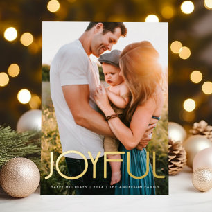Modern Typography JOYFUL Christmas Gold Foil Holiday Card