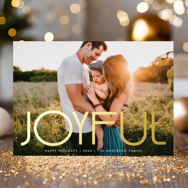 Modern Typography JOYFUL Christmas Gold Foil Holiday Card (Creator Uploaded)