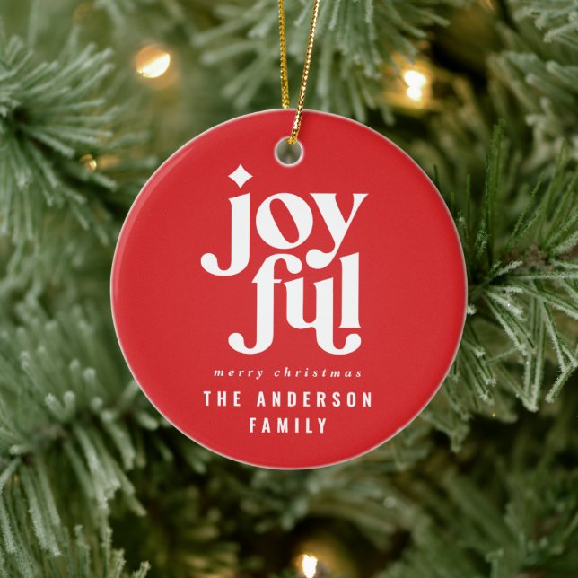 modern typography joyful photo holiday Christmas Ceramic Tree Decoration (Tree)