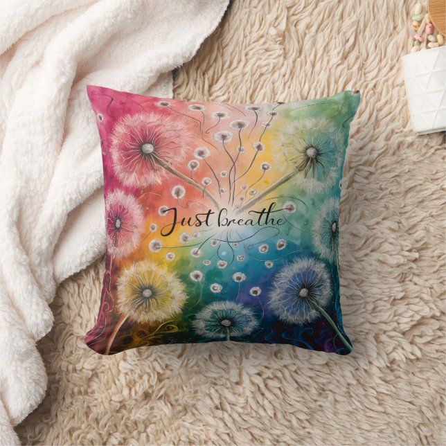 Modern Typography Just Breathe Dandelions Cushion (Blanket)