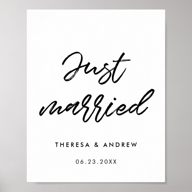 Modern typography Just married wedding sign (Front)