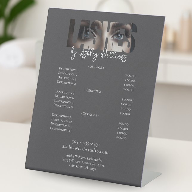 Modern typography "LASHES by" price list Pedestal Sign (Creator Uploaded)