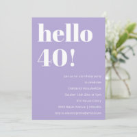 Modern Typography Lavender 40th Birthday Party