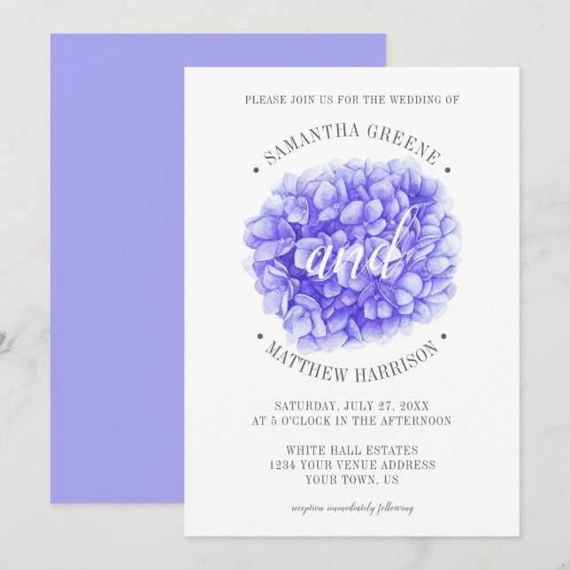 Modern Typography Lavender Purple Peony Wedding Invitation (Front/Back)