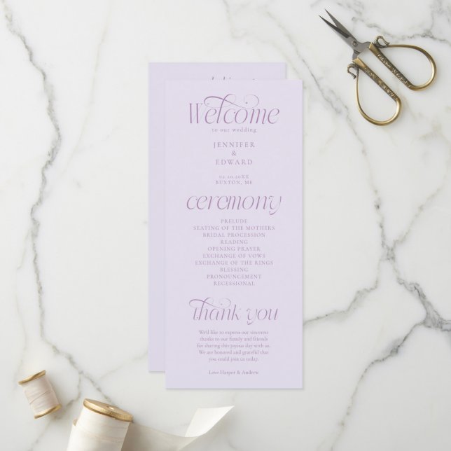 Modern Typography Lilac Wedding Program Programme (Front/Back In Situ)
