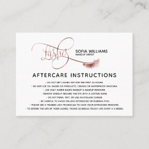 Modern Typography Long Rose Gold Lashes Aftercare Referral Card