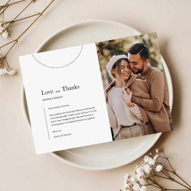 Modern Typography Love & Thanks Wedding Photo Thank You Card (Creator Uploaded)