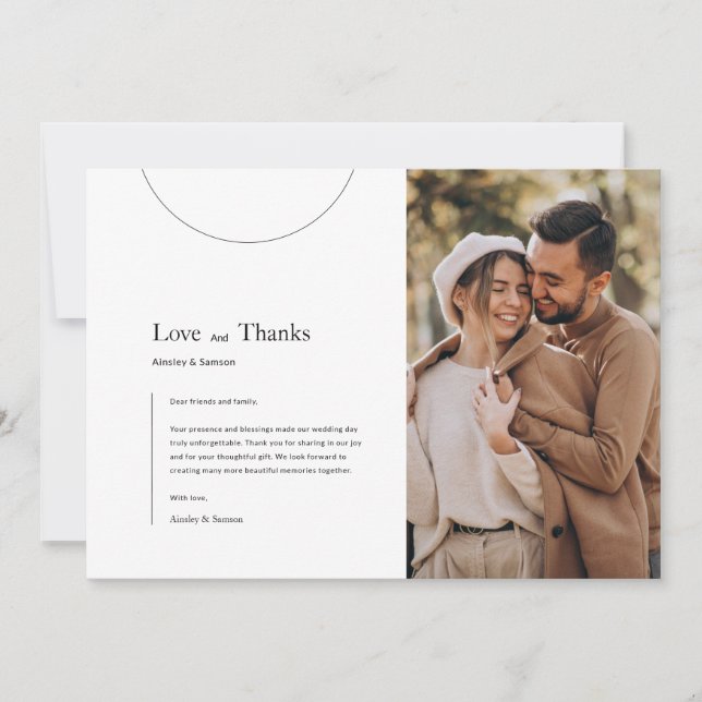 Modern Typography Love & Thanks Wedding Photo Thank You Card (Front)