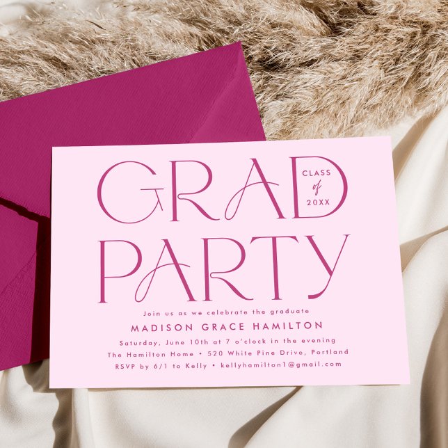 Modern Typography Magenta Graduation Party Invitation (Creator Uploaded)