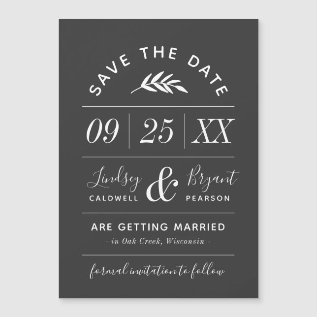 Modern Typography Magnetic Save the Date Card (Front)