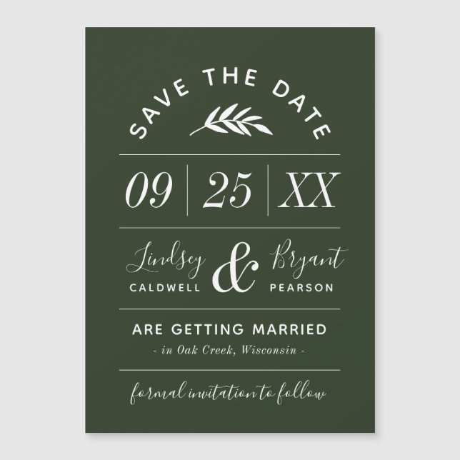 Modern Typography Magnetic Save the Date Card (Front)