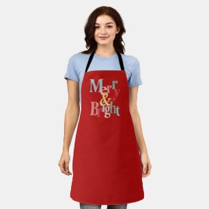 Modern typography Merry and bright Red Apron