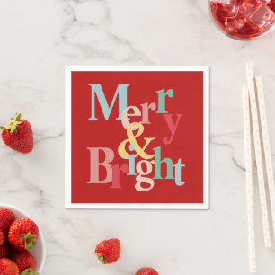 Modern typography Merry and bright red Napkin