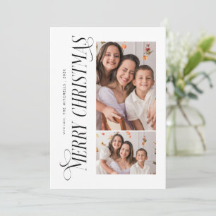 Modern Typography Merry Christmas 3 Photo Holiday Card
