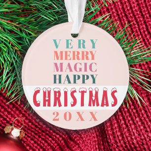 Modern typography Merry Christmas family name Ornament