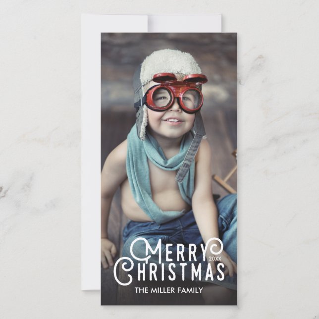 Modern Typography Merry Christmas Full-Bleed Photo Holiday Card (Front)