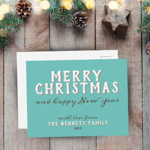 Modern Typography Merry Christmas New Year Postcard