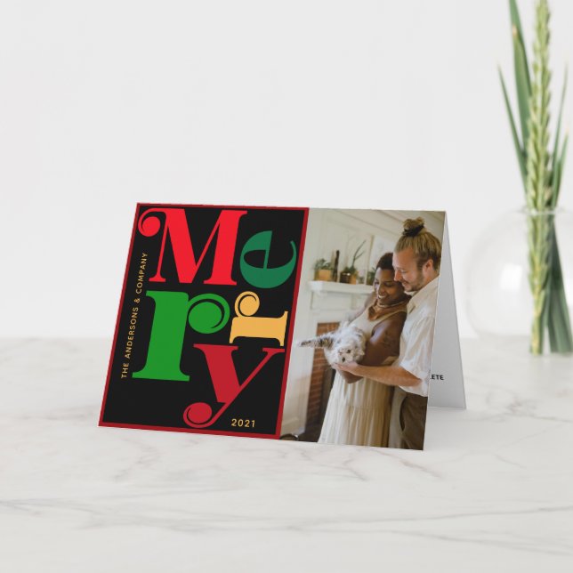 Modern Typography  MERRY Photo Holiday Card (Front)