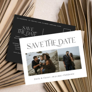 Modern typography minimal photo black and white announcement postcard