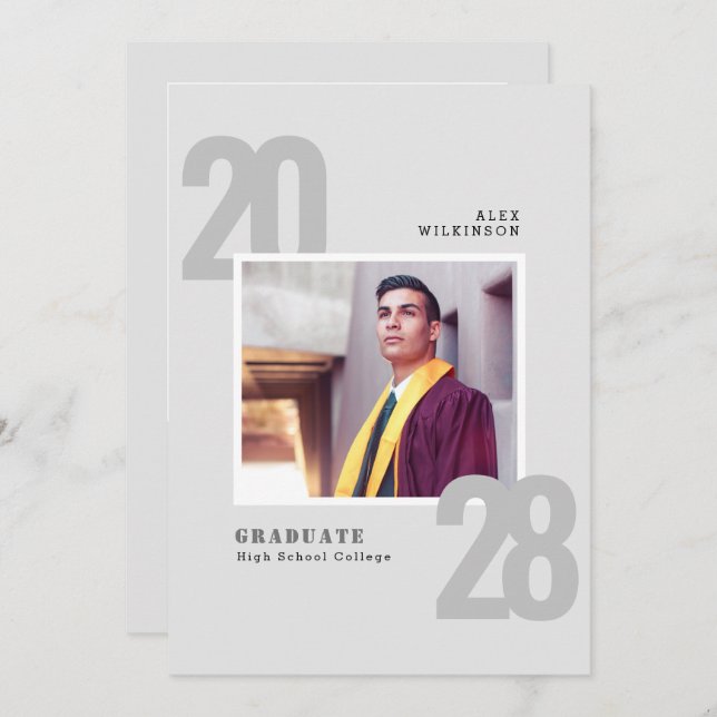 Modern Typography Minimalist 5 Photo Graduation Invitation (Front/Back)