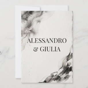 Modern Typography Minimalist Black and White Weddi Invitation