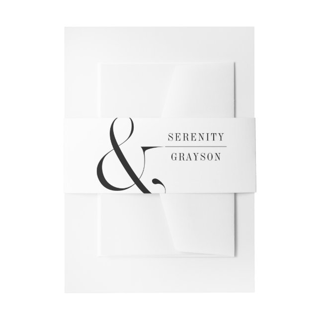 Modern typography minimalist black white wedding invitation belly band (Front Example)