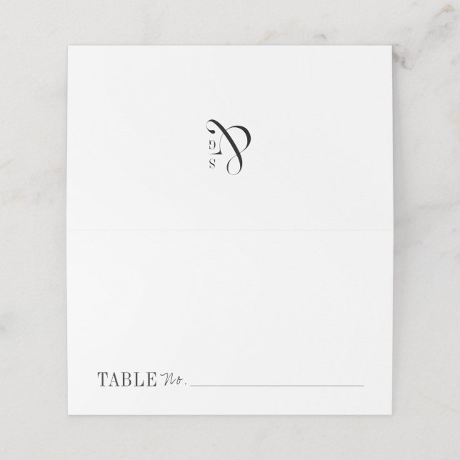Modern typography minimalist black white wedding place card (Outside Unfolded)