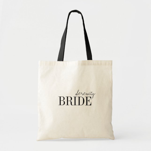 Modern Typography Minimalist personalised Bride Tote Bag (Front)