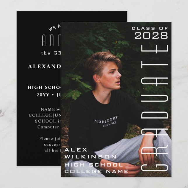 Modern Typography Minimalist Photo Graduation Announcement (Front/Back)