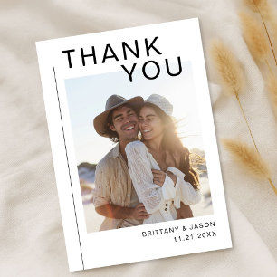 Modern Typography Minimalist Photo Wedding Thank You Card
