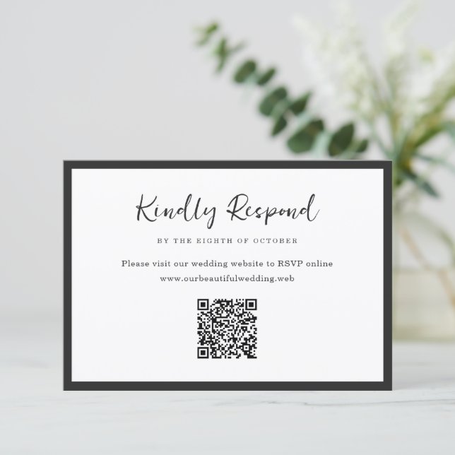Modern Typography Minimalist QR Code Wedding RSVP Card (Standing Front)