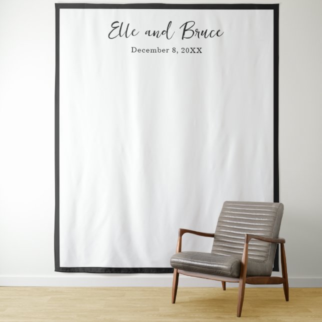 Modern Typography Minimalist Wedding Backdrop Tapestry (In Situ)