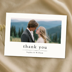 Modern Typography Minimalist Wedding Photo  Thank You Card