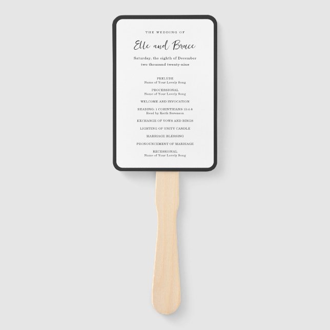 Modern Typography Minimalist Wedding Program Hand Fan (Front)