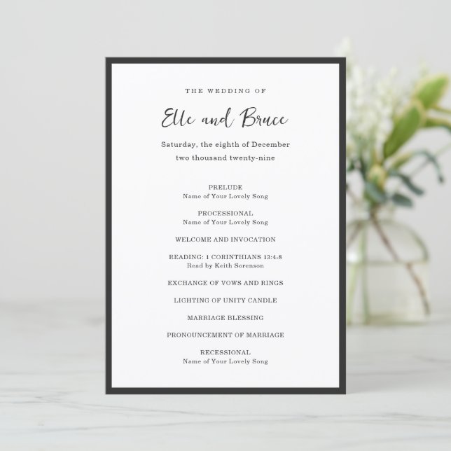 Modern Typography Minimalist Wedding Programme (Standing Front)