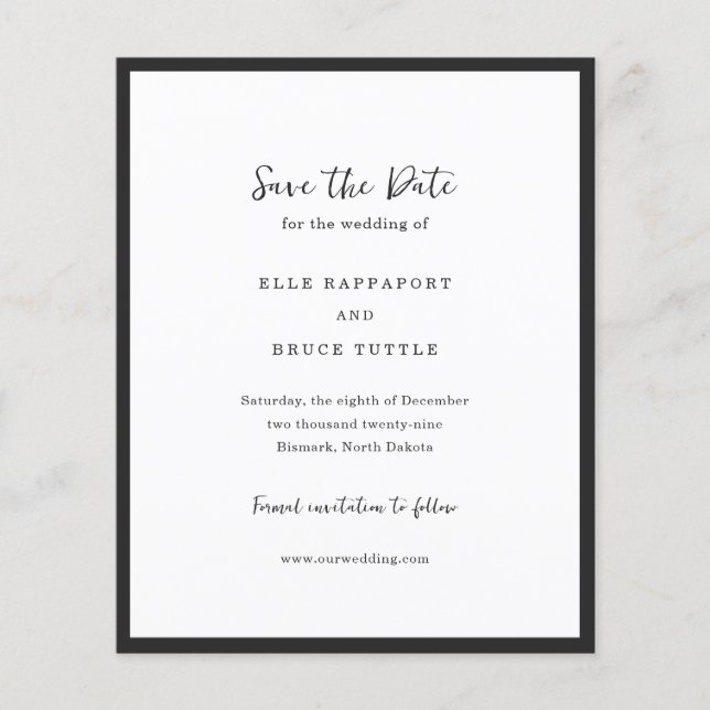 Modern Typography Minimalist Wedding Save the Date Flyer (Front)