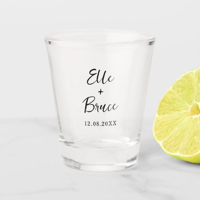 Modern Typography Minimalist Wedding Shot Glass (Front)